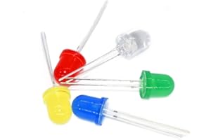 Vrabocry 50pcs (5 colori x 10pcs) 10mm LED Diodo Luci Assortimento (Lenti Colorate Rotonda) Emittenti Lampadina Lampadina Kit Assortiti Varietà Colori Bianco Rosso Giallo Verde Blu
