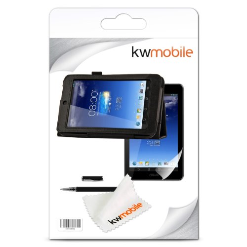3in1 Set: kwmobile Hülle für Asus Memo Pad HD 7 ME173X – Tabletcover Slim Case Tablet Schutzhülle – Smart Cover Tabletcase Schwarz + Folie, kristallklar + Stylus, Schwarz - 7