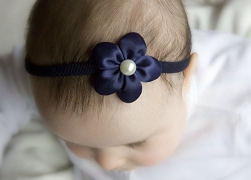 Baby Flower Headband - Satin Round Petal Flower Handmade Headband - Newborn to Adult Headband (Navy)