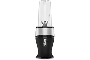 Ninja Frullatore piccolo, 700 W, 2 tazze 470 ml con coperchi a beccuccio, per frullati, trita ghiaccio e frutta congelata, argento/nero, QB3001EUS
