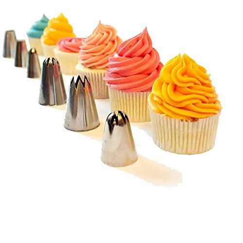 50-Teiliger Set Zum Dekorieren Von Kuchen: 30 Edelstahl-Garnieraufsätze / Spritztüllen, 2 Wiederverwendbare Spritzbeutel, 2 Verbindungsstücke, 10 Einwegspritzbeutel, 4 Silikon-Kuchenformen Und Ein Aufbewahrungsbehälter || Exklusives E-Book Inclusive || Das Ultimative Kuchendekorset – Perfekt Für Kuchen, Cupcakes, Plätzchen Und Gebäck - 5