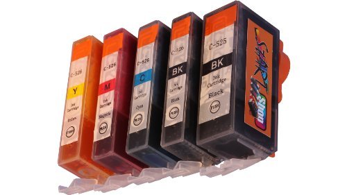 5 XL Chip Patronen kompatibel zu Canon PGI 525 CLI 526 - Black (groß + klein), Cyan, Magenta, Yellow