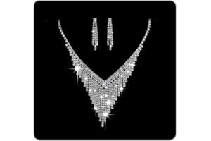 Wedity Bride Wedding Crystal Necklace Earrings Set Silver Bridal Tassel Choker Necklaces Jewelry