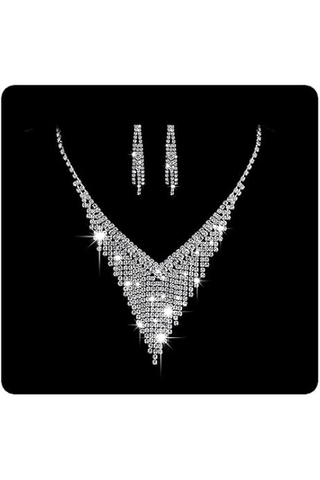 Set Collana E Orecchini Wedity Per Sposa - Cristallo Argento Per Matrimoni E Occasioni Speciali - Foto 6