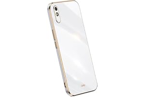 Topme Funda de Silicona para Redmi 9A / Redmi 9AT (6.53" Inches), [ Carcasa Case de Teléfono Estilo Borde Dorado] - Blanco