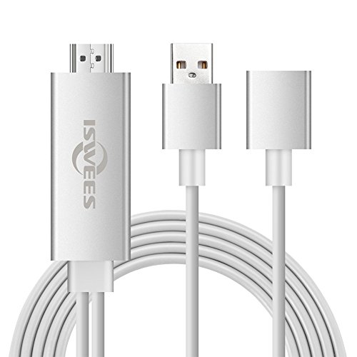 Lightning to HDMI Adapter Kabel ISWEES Lightning Digital AV auf HDMI 1080P HDTV Adapter Schnur Kabel für iPhone 7 7 plus 6s 6s plus 6 6 plus 5 5c 5s SE, iPad Air / Mini / Pro (Plug & Play),Samsung S6 S5 S4 S3 S6 Edge Note 3/4/5/6 - Weißer (Kein Samsung S7 oder S7 Edge)