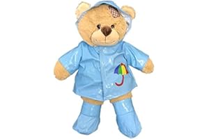TEDDY MOUNTAIN Blue Raincoat with Boots Teddy Bear Outfit (16")