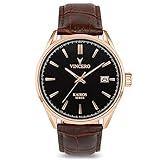 Vincero Luxus Kairos Herren Armbanduhr - Roségold mit braunem Lederarmband - 42 mm Analoguhr - Japanisches Quarz Uhrwerk