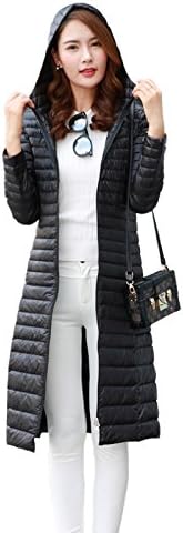 Slim Long Down Jacket Hooded Stripes Women White Duck Down Ultra Light Winter Solid ( Color : Black , Size : M )