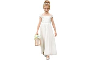 PLWEDDING Chiffon A-Linie Blumenmädchen Kleid Erstkommunion Kleider Kinder Geburtstag Hochzeit Partykleider(10,weiß)