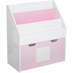 2 en 1 : Bibliothèque + Coffre de rangement en bois pour enfants - Coloris ROSE et BLANC.