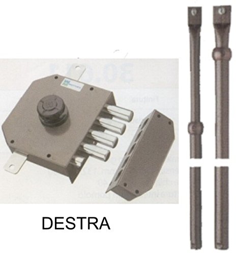 Cerradura de seguridad Mottura Art. 631 con triple pompa-cilindro 70 mm derecha completa de barras