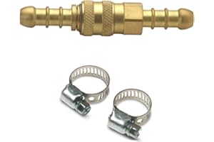 JD Brands Quick Release Gas Coupling Nozzle 8mm x 8mm – Brass Inline Hose Connector for Propane & Butane – Ideal for BBQs, Camping Stoves, Patio Heaters & Outdoor Cooking (With Clips)