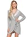 Produktbild Meaneor_Fashion_Origin Damen Kimono Morgenmantel Kurz Baumwolle / Viskose Bademantel mit Punkte / Spitze V-Ausschnitt Mit Abnehmbarer Gurtel Saunamantel Robe Grau, Gr. S/34-36