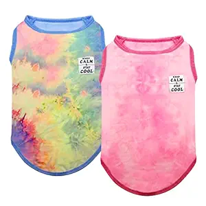 cyeollo 2 Pack Tie Dye Dog Shirts Stretchy Tank Top Vest T Shirt Breathable Summer Dog Clothes for Small Dogs