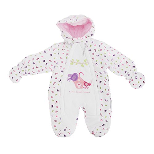 Baby Girls Bird Pattern All In One Hooded Winter Snowsuit (0-3 Months) (White)