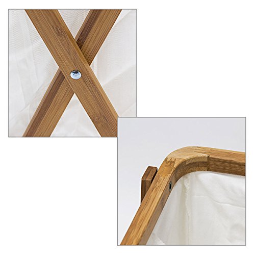 Relaxdays Wäschesammler LINEA Bambus H x B x T 55×52,5×35,5cm als rechteckige Wäschebox zur Aufbewahrung von Kleidung, Textilien als offener Wäschepuff mit Stoffbeutel natürlichen Design, natur - 5