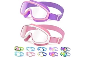 Vvinca Kids Swimming Goggles, 2 Pack Kids Swim Goggles Wide View Anti-Fog/UV No Leak Children Goggles for Boys Girls 3-14