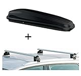 PERFEKT ABGESTIMMT - Das Set besteht aus einer schwarzen Dachbox (300 Liter) mit den Außenmaßen: ca. 195 x 48 x 35 cm (L x B x H), sowie einem Dach/Relingträger passend für Ihr Fahrzeug. Die Dachbox ist geeignet für Skier bis zu einer Länge von 180cm.