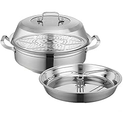 201 vapeur en acier inoxydable Hot Pot 36/38 / 40cm vapeur marmite à soupe 3 couches de fruits de mer à vapeur Pot Sauna Pot Induction Cuisinière Commercial Ménage Convient for 5-10 personnes