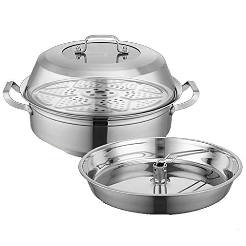 201 vapeur en acier inoxydable Hot Pot 36/38 / 40cm vapeur marmite à soupe 3 couches de fruits de mer à vapeur Pot Sauna Pot Induction Cuisinière Commercial Ménage Convient for 5-10 personnes