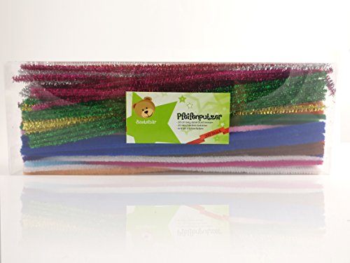 Bastelbär Pfeifenreiniger – 200 Pfeifenputzer – Chenilledraht inkl. 5 Glitzerfarben - 6