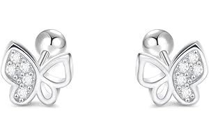 Viwind Boucles d'oreilles pour enfants en argent sterling 925 Boucles d'oreilles pour filles 5 mm Mignon Cubic Zirconia Sécurité pour enfants Bijoux pour cadeau Boucles d'oreilles Helix