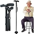 ASPENX Folding Cane with Led Light- Non-Slip Grip Handle for Men & Women,Collapsible Walking Stick,Adjustable Walking Cane Base for Hiking Camping (Black)