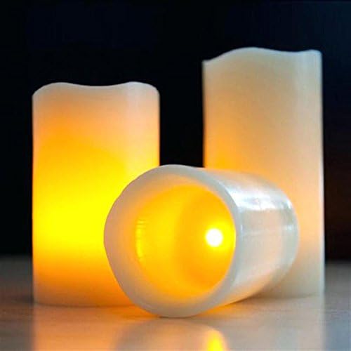 Flameless Pillar Candles with Romete Control, Aimetech Set of 3(4"/ 5" /6") Ivory Real Wax Flickering Light Include Realistic Dancing LED Flames and 10-key 24-hour Timer