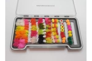 TROUTFLIES UK BOXED FISHING FLIES Blob Trout Flies, 62 Boxed Set Loads of variety, Mixed 8/10 Fly Fishing - NBX128