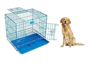 RvPaws Dog Cage Blue Poweder Coated 36 Inch Iron Cage with Removable Tray for Dog(Large) ( Size 36 x 22 x 26 inch )