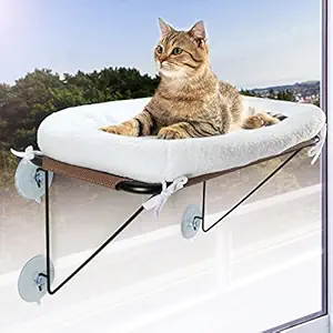 LSAIFATER Cat Window Perch with Supported Under Metal, Cat Hammock with Spacious and Comfortable Pet Bed for Kittens & Large Cats, Cat Gifts for Your Beloved Cat