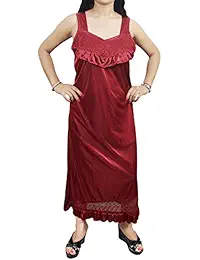 Indiatrendzs Women Nighty Satin Summer Fancy Maroon Sleepwear Gown With Free Size Robe Pack Of 2