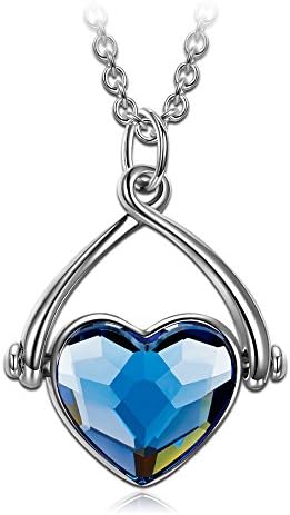 J NINA Swing Of Love Heart Shape Women Pendant Necklace with Denim Blue Crystals from Swarovski, Nickel-Free, 43+5cm extender