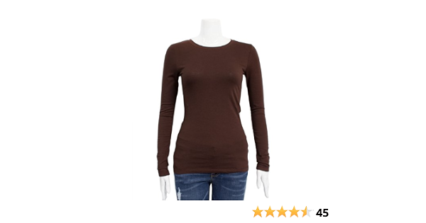 Brown Ladies Crew Neck Long Sleeve T 