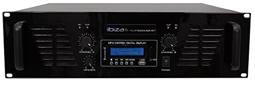 Ibis AMP1000USB-BT, Amplificador de sonorización con lector USB, Bluetooth y entrada de línea, 2 x 800 W, negro