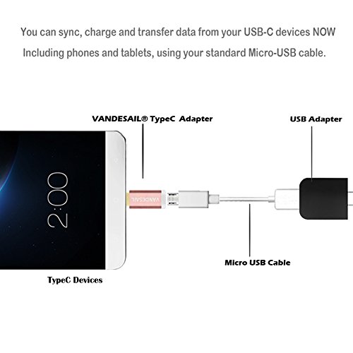 USB C Adapter, VANDESAIL® Type C 3.1 auf Micro USB Ladekabel Datenkabel Kabel Adapter Konverter für MacBook 12inch 2015, Lenovo ZUK Z1, MI 4C, Nokia N1, Chromebook (Alloy-Gold, Rose) - 3