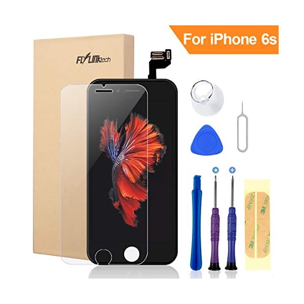 Flylinktech iPhone 6S Display Schwarz LCD Touchscreen Digitizer Ersatz Bildschirm Front Komplettes Glas mit Werkzeuge Für iPhone 6S Schwarz 4.7" (iPhone 6S, Schwarz)