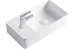 Stilform Gäste WC Keramik Waschbecken für Wandmontage oder Aufsatzwaschbecken mit Hahnloch in 46 x 25 cm in Brillant Weiß oder Schwarz matt