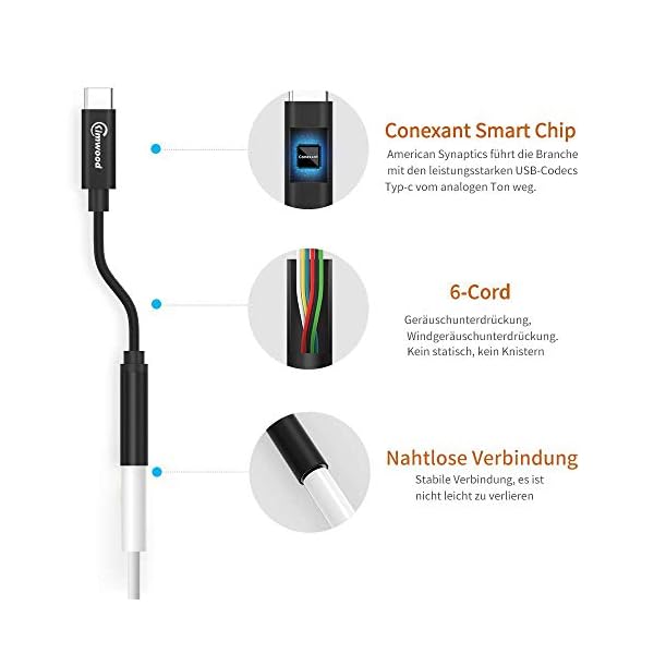 Kimwood Typ C auf 3.5mm Kopfhörer Adapter, USB C Audio Adapter für Google Pixel 2/3/2XL/3XL, HTC U11, iPad Pro 2018,Huawei P30/ P30 Pro/P20/P20 Pro,Moto Z2,One Plus 6+ – Bild 3
