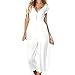 Produktbild Jumpsuit Damen sommer Hffan Frauen Overall Sommerkleid Druck mit V-Ausschnitt Taste Riemchen Jumpsuit Mode Frauen Kurzarm Overall Elegant Strandkleidung Playsuits Romper Hosen (Weiß, S)