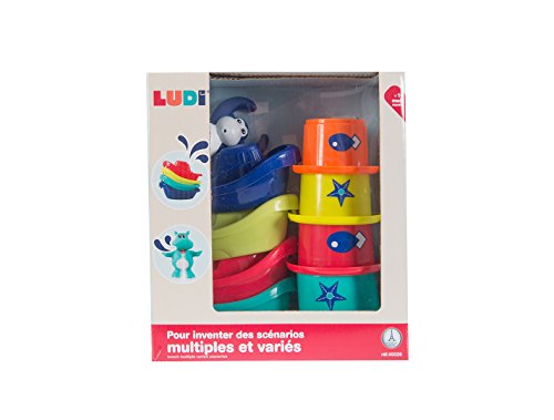 LUDI - Coffret de jeu d'eau pour s'amuser à l'heure du bain. Dès 10 mois. 3 gorilles rigolos qui aspergent, 4 bateaux et 4 verres gigognes percés. Une aide au développement de la dextérité - 40028 – Image 8