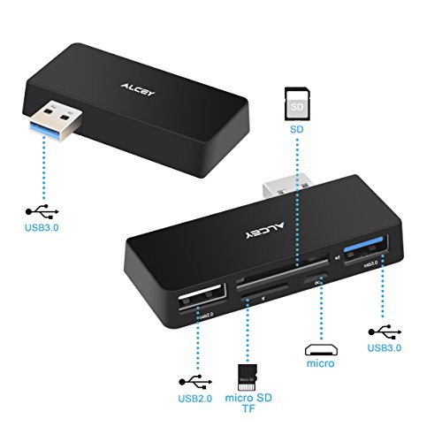 Alcey Microsoft Surface USB HUB 3.0 und 2fach Kartenleser 4 in 1 Adapter – SD/SDHC/MMC4.0, Micro SD/SDHC, USB 3.0 Anschluss, Hub mit optionalem Micro USB Eingang - 3