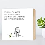 Du-bist-wunderbar-Schäfchen - Sei immer du selbst... - einzigartiges Holzbild 15x15x2cm zum Hinstellen und Aufhängen, echter Fotodruck mit Spruch auf Holz - schwarz-weißes Wand-Bild Aufsteller Holz-Schild Wandschild Holzdeko zur Dekoration im Büro und Zuhause oder als Geschenk Mitbringsel Geschenkidee zum Geburtstag Umzug Einzug für Freundin Mutter Schwester Familie ... Poster Kunst-Druck Home Deko - Lebensweisheit Regeln zum glücklich sein