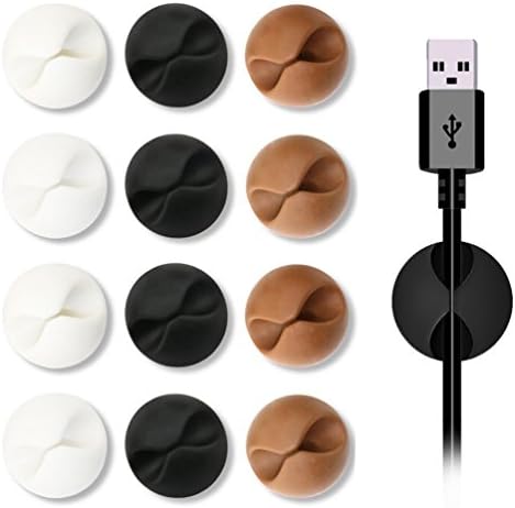 MPTECK @ 12 Pack Cable Clips Cable Tidy Clips Cable multicolored black brown white Organizer Cable Management System Desktop Cord Holder Charging Cable holder for TV PC Laptop Home Office