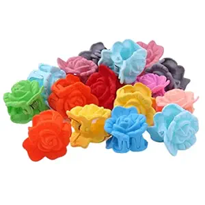 On Blow Rose Flower Shape Design Hair Claws Small Size (2.5 Cm) (Pack of 12) Multi Color