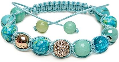 Zebredellas A22 Unique Turquoise Jade Gemstone Gold Pave Clear Zircon Turquoise Blue Beaded Macramé Bracelet Hand-Made in Britain Zodiac Scorpio Sagittarius Aquarius Pisces