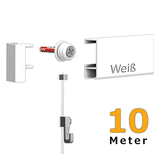 10 Meter Bilderschienen Galerieschienen - Komplett Set in weiß von Hang-it