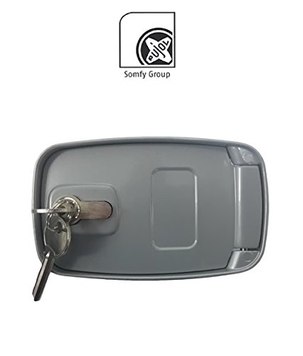 BLINDINO IN ALLUMINIO SBLOCCO ESTERNO PER SERRANDA UNIVERSALE PUJOL CON PULSANTE COMPLETO DI LEVA PER BLOCCO MANUALE DELL'ELETTROFRENO E INTERRUZIONE DI COMANDO SERRANDA, COMPLETO DI DUE CHIAVI.