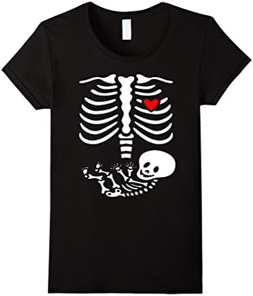 Women's Women's Pregnant Skeleton Costume Halloween Shirt Small Black
